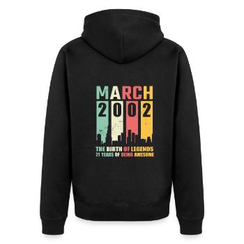 21e anniversaire Mars Né 2002 Idée cadeau - Veste à capuche bio Premium Unisexe - noir - Dos - Nico (187cm)