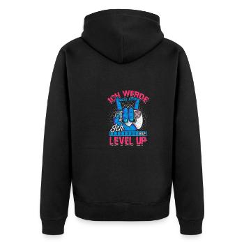 ICH WERDE NICHT ÄLTER ICH LEVEL UP - - Unisex Premium Bio Zip Hoodie - Schwarz - Hinten - Nico (187cm)