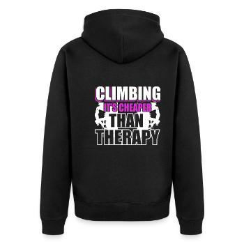 Climbing Climbing Is Cheaper Than Therapy - Unisex Premium Organic Zip Hoodie - black - Back - Nico (187cm)