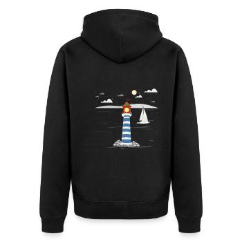 Segeln Geschenkidee Segelboot Küste Leuchtturm - Unisex Premium Bio Zip Hoodie - Schwarz - Hinten - Nico (187cm)