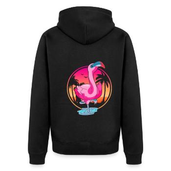 Tropen Vogel Sommer Sonnenuntergang Rosa Flamingo - Unisex Premium Bio Zip Hoodie - Schwarz - Hinten - Nico (187cm)