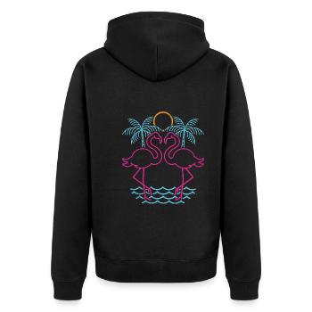 Tierliebhaber Geschenk Vogel Retro Rosa Flamingo - Unisex Premium Bio Zip Hoodie - Schwarz - Hinten - Nico (187cm)