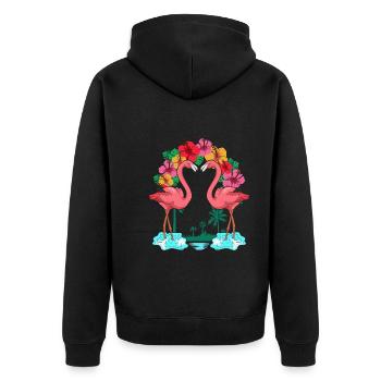 Vogel Zoo Tier Geschenk Sommer Blumen Flamingo - Unisex Premium Bio Zip Hoodie - Schwarz - Hinten - Nico (187cm)