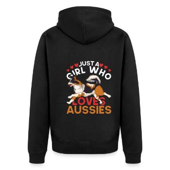 Girl Aussie Dog Gift Australian Shepherd - Unisex Premium Organic Zip Hoodie - black - Back - Nico (187cm)