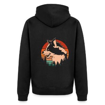 Retro Dog Gift Dog Motif Australian Shepherd - Unisex Premium Organic Zip Hoodie - black - Back - Nico (187cm)