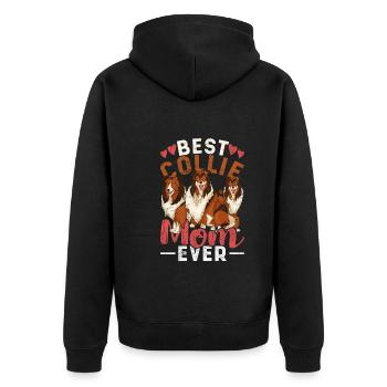 Collie Mama Dog Cadeau fête des mères Collie à cheveux longs - Veste à capuche bio Premium Unisexe - noir - Dos - Nico (187cm)