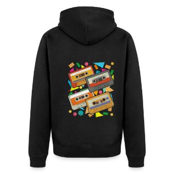 Retro 80er Jahre Geschenkidee Musik Kassette - Unisex Premium Bio Zip Hoodie - Schwarz - Hinten - Nico (187cm)