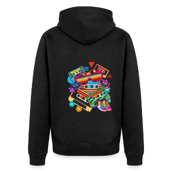 Achtziger Jahre Geschenkidee Retro Kassette - Unisex Premium Bio Zip Hoodie - Schwarz - Hinten - Nico (187cm)