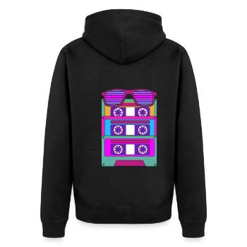 Retro 80er Mottoparty Kostüm Geschenk Kassette - Unisex Premium Bio Zip Hoodie - Schwarz - Hinten - Nico (187cm)