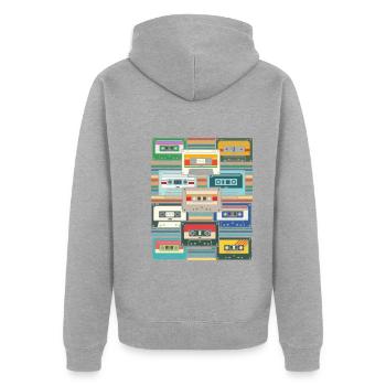 Achtziger Retro 80er Jahre Kassette - Unisex Premium Bio Zip Hoodie - Grau meliert - Hinten - Nico (187cm)