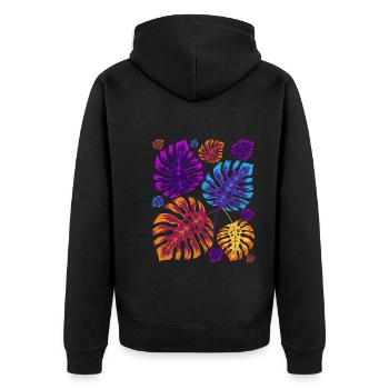 Colorful Tropical Leaves Gardener Gift Monstera - Unisex Premium Organic Zip Hoodie - black - Back - Nico (187cm)