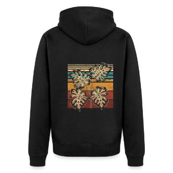 Retro Houseplant Leaves Tropical Monstera - Unisex Premium Organic Zip Hoodie - black - Back - Nico (187cm)