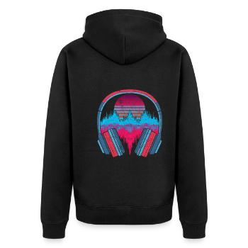 80s Vaporwave Music Gift Headphone Soundwave - Unisex Premium Organic Zip Hoodie - black - Back - Nico (187cm)