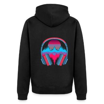 Music Gift Headphone 90s Synthwave Soundwave - Unisex Premium Organic Zip Hoodie - black - Back - Nico (187cm)