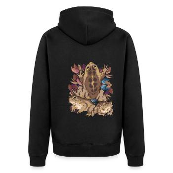 Vintage Animal Motif Gift Frog Animal Toad - Unisex Premium Organic Zip Hoodie - black - Back - Nico (187cm)