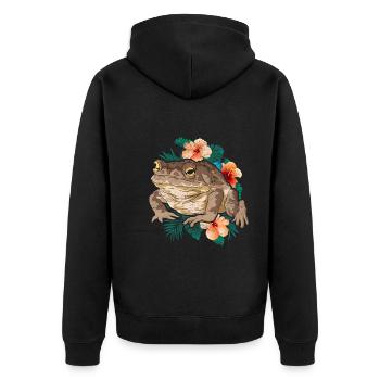 Natur Blumen Frosch Amphibien Geschenk Kröte - Unisex Premium Bio Zip Hoodie - Schwarz - Hinten - Nico (187cm)
