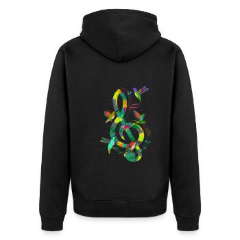 Kolibri Violinschlüssel Musik Notenschlüssel - Unisex Premium Bio Zip Hoodie - Schwarz - Hinten - Nico (187cm)