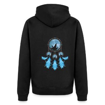 Howling Wolf Gift Indian Dream Catcher - Unisex Premium Organic Zip Hoodie - black - Back - Nico (187cm)