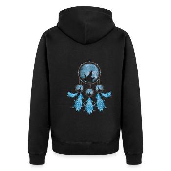 Gift Idea Feathers Dream Catcher Howling Wolf - Unisex Premium Organic Zip Hoodie - black - Back - Nico (187cm)