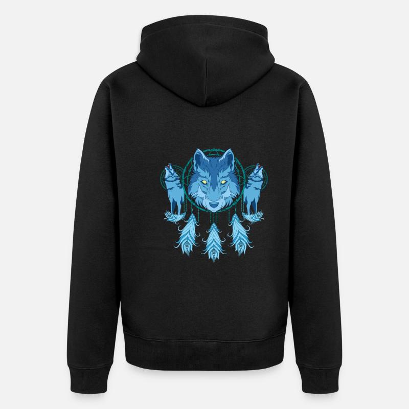 Wolf Traumfänger - Unisex Premium Bio Zip Hoodie - Schwarz
