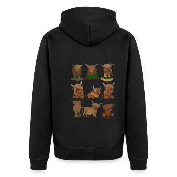 Schottisches Hochlandrind - Unisex Premium Bio Zip Hoodie - Schwarz - Hinten - Nico (187cm)