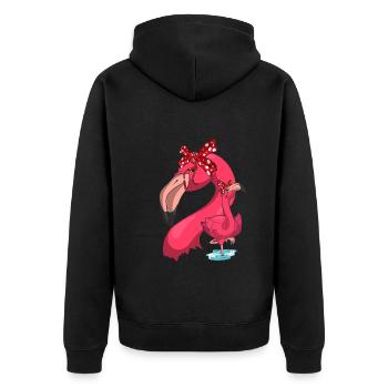 Rosa Flamingo - Unisex Premium Bio Zip Hoodie - Schwarz - Hinten - Nico (187cm)