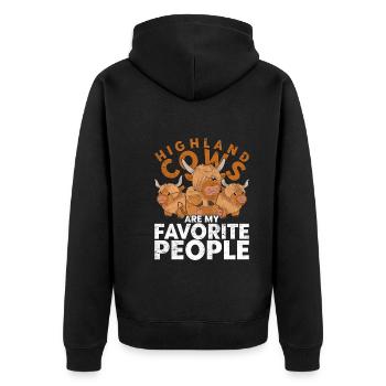 Animal Gift Funny Scottish Highland Cattle - Unisex Premium Organic Zip Hoodie - black - Back - Nico (187cm)