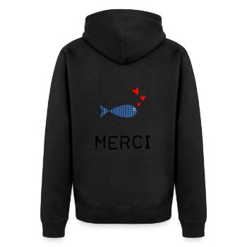 MERCI. THANKS. THANK YOU. ANNIVERSAIRE. NAISSANCE. - Veste à capuche bio Premium Unisexe - noir - Dos - Nico (187cm)