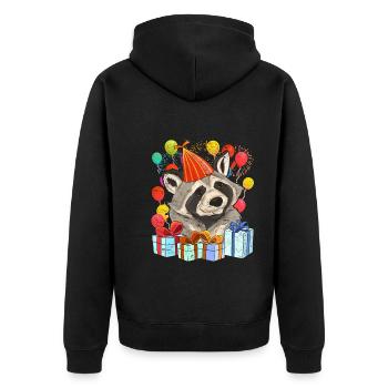 Geburtstagsgeschenk Wald Tier Trash Panda Waschbär - Unisex Premium Bio Zip Hoodie - Schwarz - Hinten - Nico (187cm)