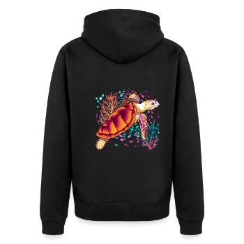 Buntes Ozean Tier Geschenk Meeresschildkröte - Unisex Premium Bio Zip Hoodie - Schwarz - Hinten - Nico (187cm)