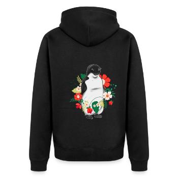 Zoo Tier Blumen Blüten Geschenk Niedliches Pinguin - Unisex Premium Bio Zip Hoodie - Schwarz - Hinten - Nico (187cm)