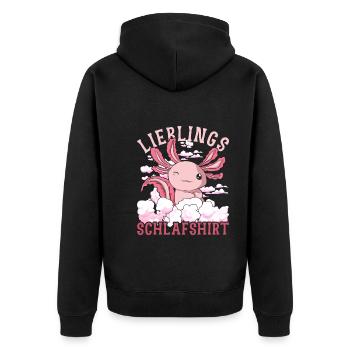 Lieblings Schlafshirt Tier Pyjama Geschenk Axolotl - Unisex Premium Bio Zip Hoodie - Schwarz - Hinten - Nico (187cm)