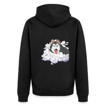 Pet Siberian Dog Gift Clouds Husky - Unisex Premium Organic Zip Hoodie - black - Back - Nico (187cm)