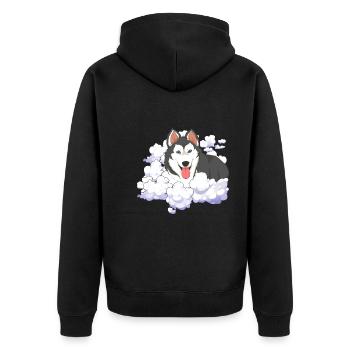 Siberian Sled Dog Gift Clouds Husky - Unisex Premium Organic Zip Hoodie - black - Back - Nico (187cm)