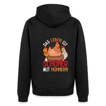 Bauernhof Tier Bauern Lustiges Geschenk Huhn - Unisex Premium Bio Zip Hoodie - Schwarz - Hinten - Nico (187cm)