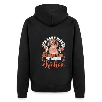 Kuh Ich kann nicht ich habe Pläne mit meinen Kühen - Unisex Premium Bio Zip Hoodie - Schwarz - Hinten - Nico (187cm)