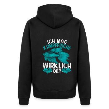 Ich mag Kampffische wirklich ok Ozean Kampffisch - Unisex Premium Bio Zip Hoodie - Schwarz - Hinten - Nico (187cm)