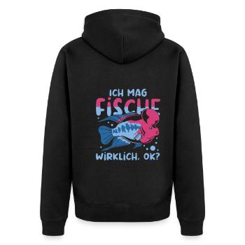 Fischen Angler Fischzucht Geschenk Lustiges Fisch - Unisex Premium Bio Zip Hoodie - Schwarz - Hinten - Nico (187cm)