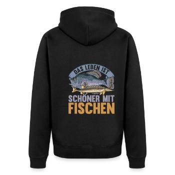 Fischzüchter Angler Fische Lustiges Geschenk Fisch - Unisex Premium Bio Zip Hoodie - Schwarz - Hinten - Nico (187cm)