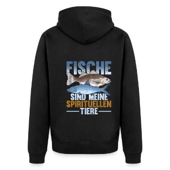 Fische sind meine spirituellen Tiere Angler Fisch - Unisex Premium Bio Zip Hoodie - Schwarz - Hinten - Nico (187cm)