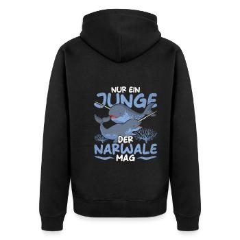 Nur ein Junge der Narwale mag Ozean Tier Narwal - Unisex Premium Bio Zip Hoodie - Schwarz - Hinten - Nico (187cm)