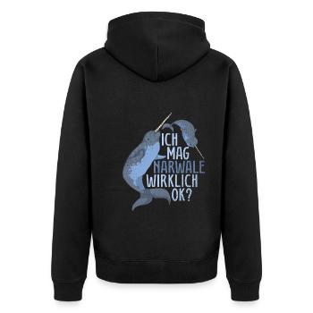 Ich mag Narwale wirklich ok Ozean Tier Narwal - Unisex Premium Bio Zip Hoodie - Schwarz - Hinten - Nico (187cm)