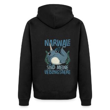 Narwale sind meine Lieblingstiere Ozean Narwal - Unisex Premium Bio Zip Hoodie - Schwarz - Hinten - Nico (187cm)