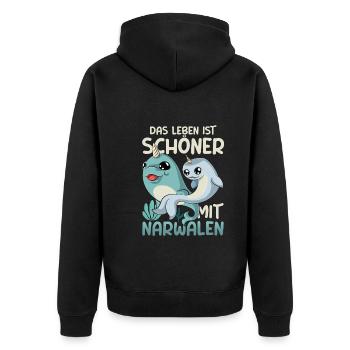 Ozean Tier Meerestier Lustiges Geschenk Narwal - Unisex Premium Bio Zip Hoodie - Schwarz - Hinten - Nico (187cm)