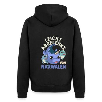 Meeresbewohner Wal Lustige Geschenkidee Narwal - Unisex Premium Bio Zip Hoodie - Schwarz - Hinten - Nico (187cm)
