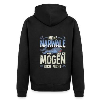 Meine Narwale und ich mögen dich nicht Narwal - Unisex Premium Bio Zip Hoodie - Schwarz - Hinten - Nico (187cm)