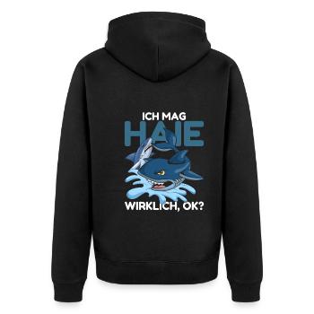 Ozean Tierliebhaber Meerestier Geschenk Hai - Unisex Premium Bio Zip Hoodie - Schwarz - Hinten - Nico (187cm)