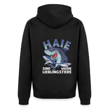 Ozean Haie sind meine Lieblingstiere Lustiges Hai - Unisex Premium Bio Zip Hoodie - Schwarz - Hinten - Nico (187cm)