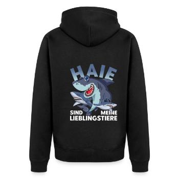 Tierliebhaber Meerestier Lustiges Geschenk Hai - Unisex Premium Bio Zip Hoodie - Schwarz - Hinten - Nico (187cm)