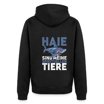 Haie sind meine spirituellen Tiere Lustiges Hai - Unisex Premium Bio Zip Hoodie - Schwarz - Hinten - Nico (187cm)